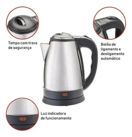 Chaleira Elétrica em Inox 1,8 Litros Trava de Segurança Desligamento Automático 127v