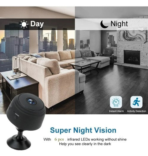 Mini Câmera de Segurança Fixa Espiã A9 Wi-Fi FullHD 90° com Suporte de Parede