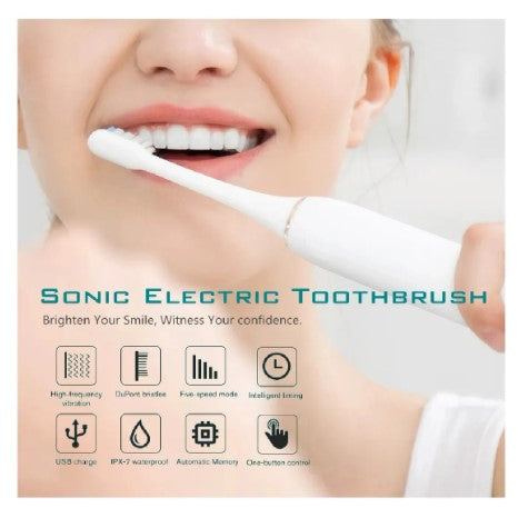 Escova Dental Elétrica Recarregável USB com 6 Modos e 4 Refil IPX7 (Cores Sortidas)