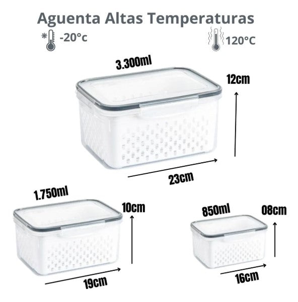 (3 POTES COM TAMPA) Conjunto Hermético para Alimentos BM-F1040