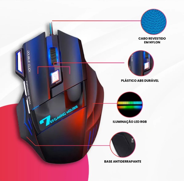 Mouse Gamer X7 Led Com Fio 7 Botões 2400dpi Profissional