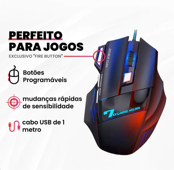 Mouse Gamer X7 Led Com Fio 7 Botões 2400dpi Profissional