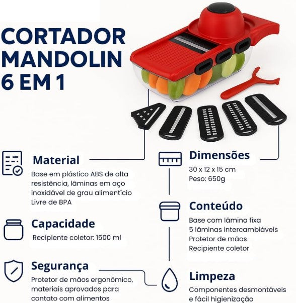 6 EM 1 CORTADOR de Legumes Mandoline Multifuncional - BM-A16