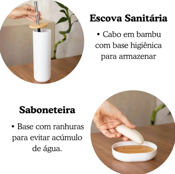 PRETO - Conjunto de Acessório para Banheiro  - Bambu 6 Peças BM-F1080A