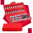 VERMELHA - Jogo de Ferramentas com 46 Peças Soquete Aço c/ Maleta uso Automotível e Doméstico