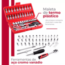 VERMELHA - Jogo de Ferramentas com 46 Peças Soquete Aço c/ Maleta uso Automotível e Doméstico