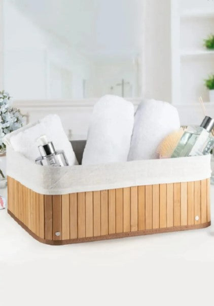 Conjunto de 3 Cestos de Bambu Organizadores Multiuso Com Forro BM-F1101
