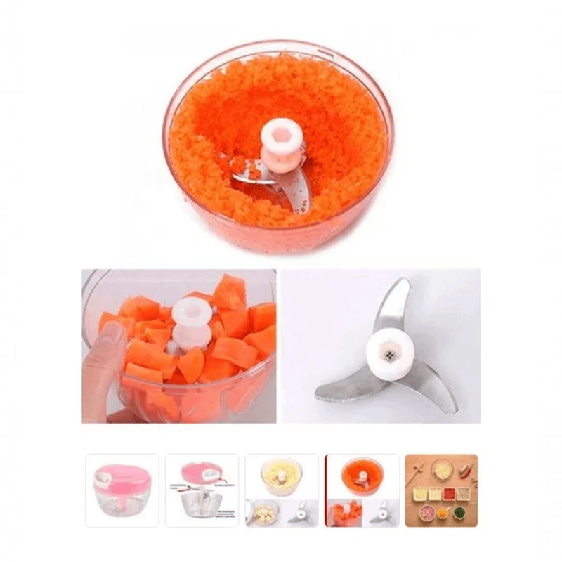 500ML -  Mini Triturador Processador Manual 3 Lâminas - (Cores Sortidas)