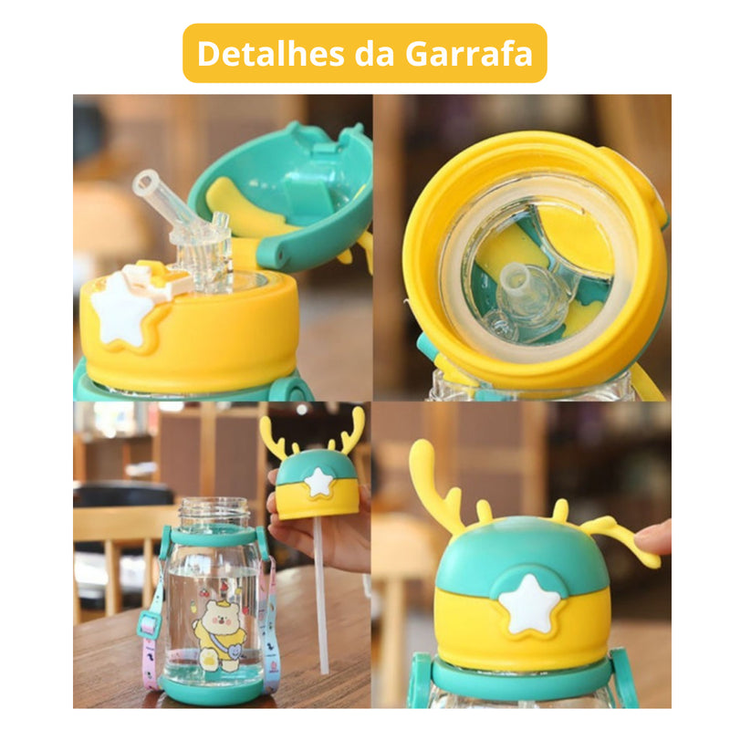 Leão ou Dinossauro - Garrafa Infantil Portátil com Desenho e Alça - (Masculino)