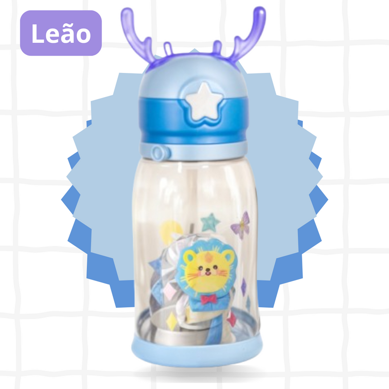Leão ou Dinossauro - Garrafa Infantil Portátil com Desenho e Alça - (Masculino)