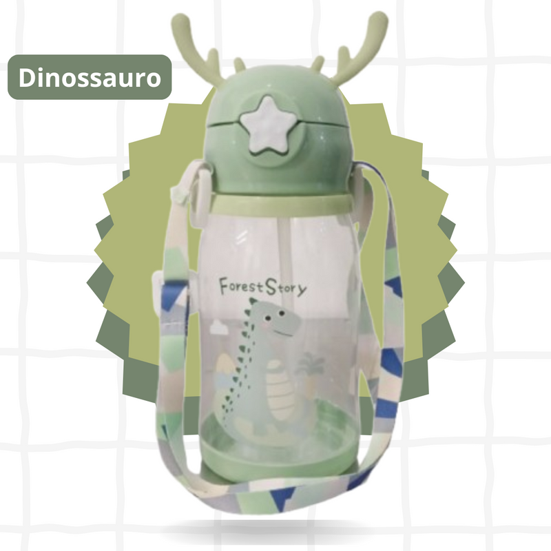 Leão ou Dinossauro - Garrafa Infantil Portátil com Desenho e Alça - (Masculino)