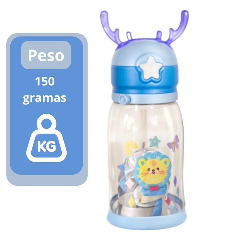 Leão ou Dinossauro - Garrafa Infantil Portátil com Desenho e Alça - (Masculino)