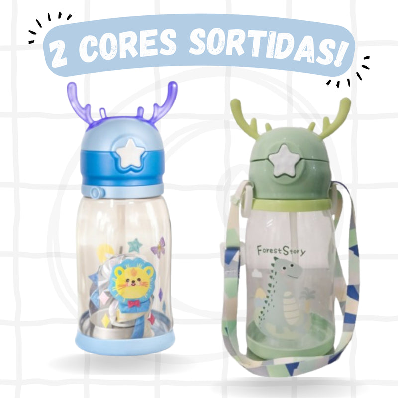 Leão ou Dinossauro - Garrafa Infantil Portátil com Desenho e Alça - (Masculino)