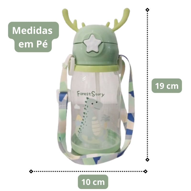 Leão ou Dinossauro - Garrafa Infantil Portátil com Desenho e Alça - (Masculino)