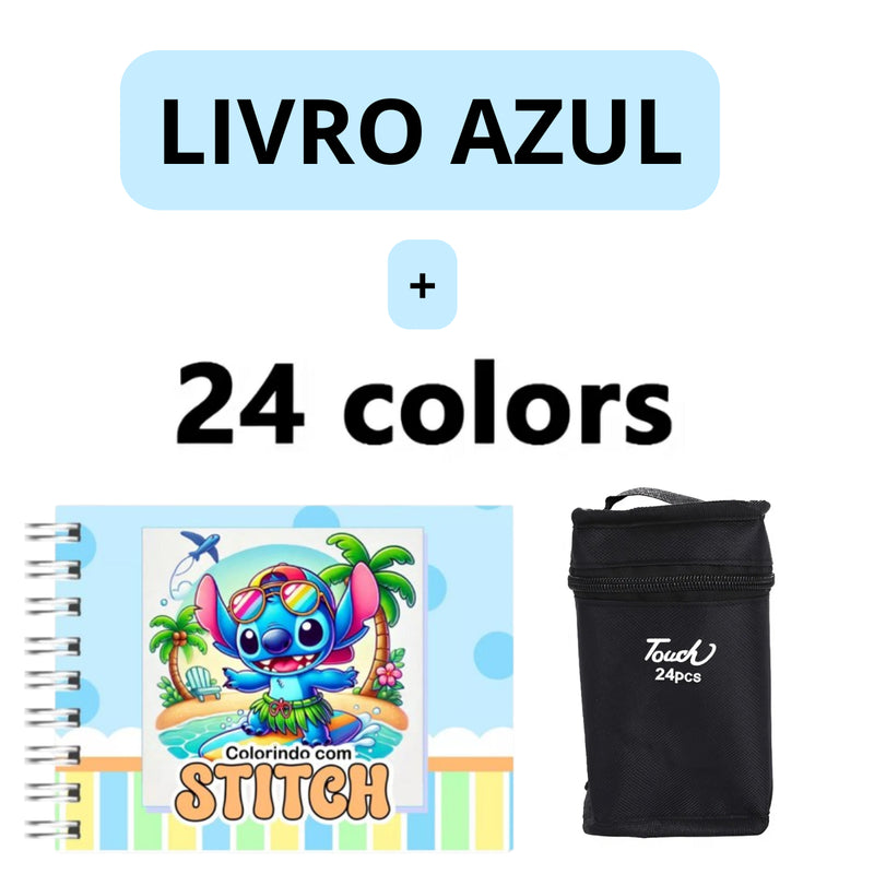 Kit Livro Colorir LIL. STI. (Azul) + 24 Canetas