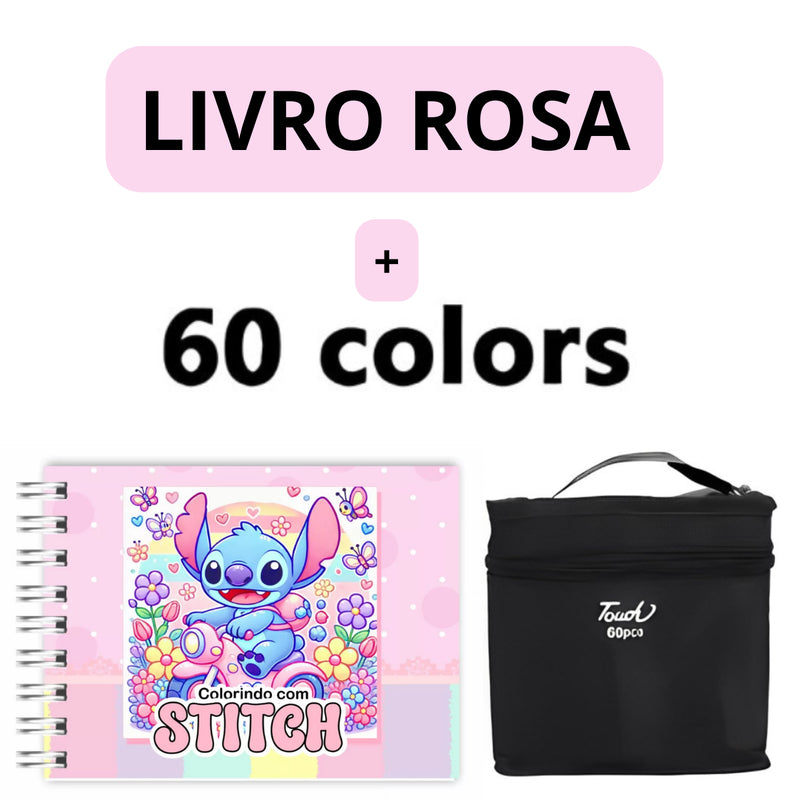 Kit Livro Colorir LIL. STI. (Rosa) + 60 Canetas