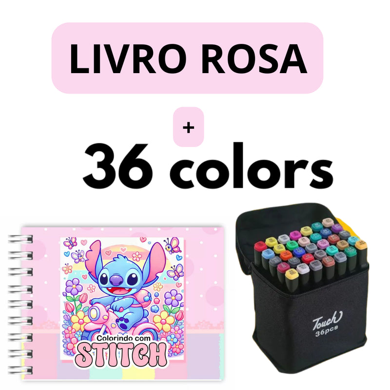 Kit Livro Colorir LIL. STI. (Rosa) + 36 Canetas