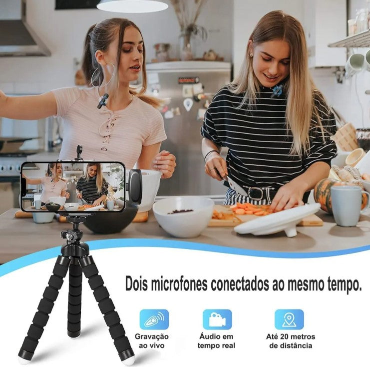 LAPELA P2 K35 - Microfone Lapela Sem Fio Bluetooth com Cabo USB