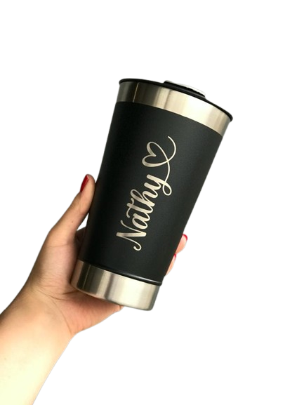Personalizado - Copo Térmico Inox com TAMPA e ABRIDOR (473 ml) - Preto