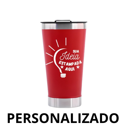 Personalizado - Copo Térmico Inox com TAMPA e ABRIDOR (473 ml) - Vermelho