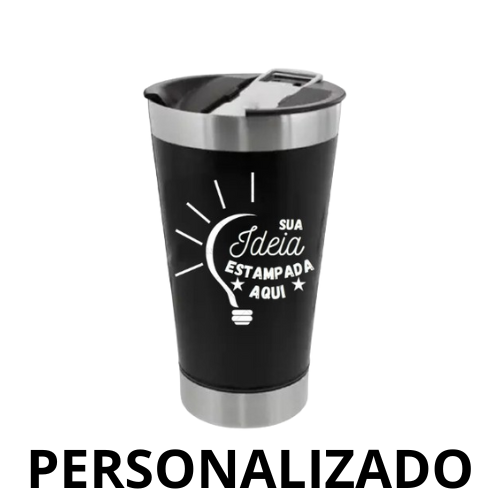Personalizado - Copo Térmico Inox com TAMPA e ABRIDOR (473 ml) - Preto