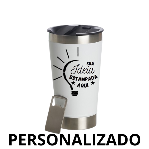 Personalizado - Copo Térmico Inox com TAMPA e ABRIDOR (473 ml) - Branco