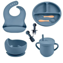 AZUL ESCURO ou CLARO - Jogo Introdução Alimentar Bebê Utensílios em Silicone Premium 8 Pçs BBL-54