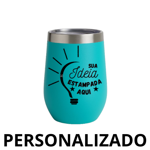 PERSONALIZADO - COPO CUIA Térmico Inox com Tampa Antivazamento (360 ml) - Ciano