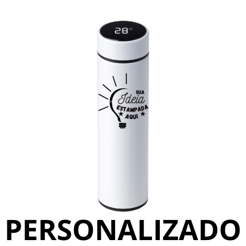 Personalizado - Garrafa Térmica com LED e Termômetro (500ml) - Branco