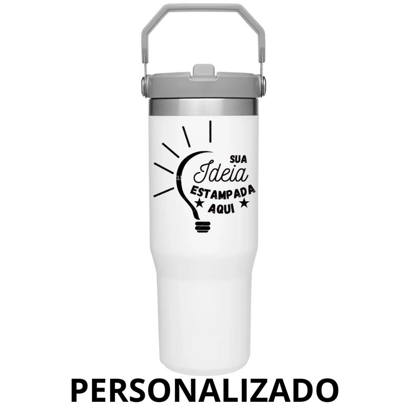 Personalizado Grande - Garrafa Flip Straw Tumbler com Alça Superior e Canudo (900ml) - Branco