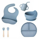 AZUL ESCURO ou CLARO - Jogo Introdução Alimentar Bebê Utensílios em Silicone Premium 8 Pçs BBL-54