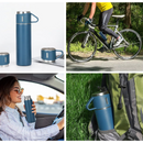 Personalizado -  Jogo de Garrafa Térmica 500ML+ 3 Xícaras Aço Inoxidável - Azul Marinho