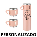 Personalizado - Jogo de Garrafa Térmica 500ML + 3 Xícaras Aço Inoxidável - Rosa