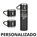 Personalizado - Jogo de Garrafa Térmica 500ML + 3 Xícaras Aço Inoxidável - Cinza
