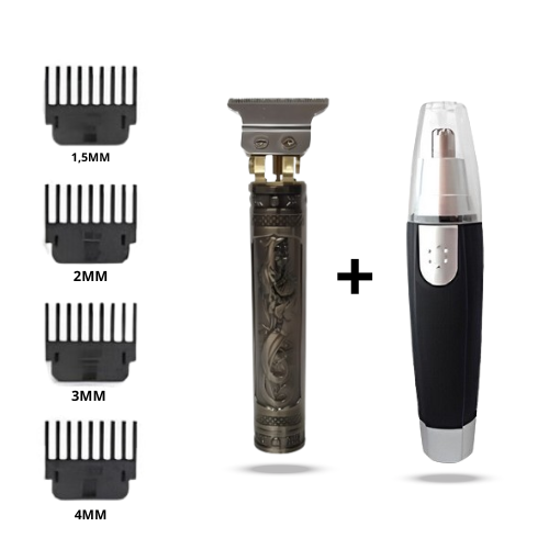Kit Cuidados Masculinos - Máquina de Cortar Cabelo (Dragão) + Aparador de Pelos Nariz