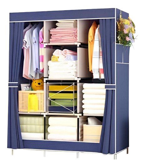 AZUL - Guarda-Roupa Organizador Dobrável e Portátil Compacto