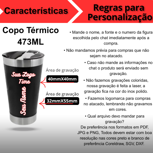 Personalizado - Copo Térmico Inox com TAMPA e ABRIDOR (473 ml) - Azul Escuro