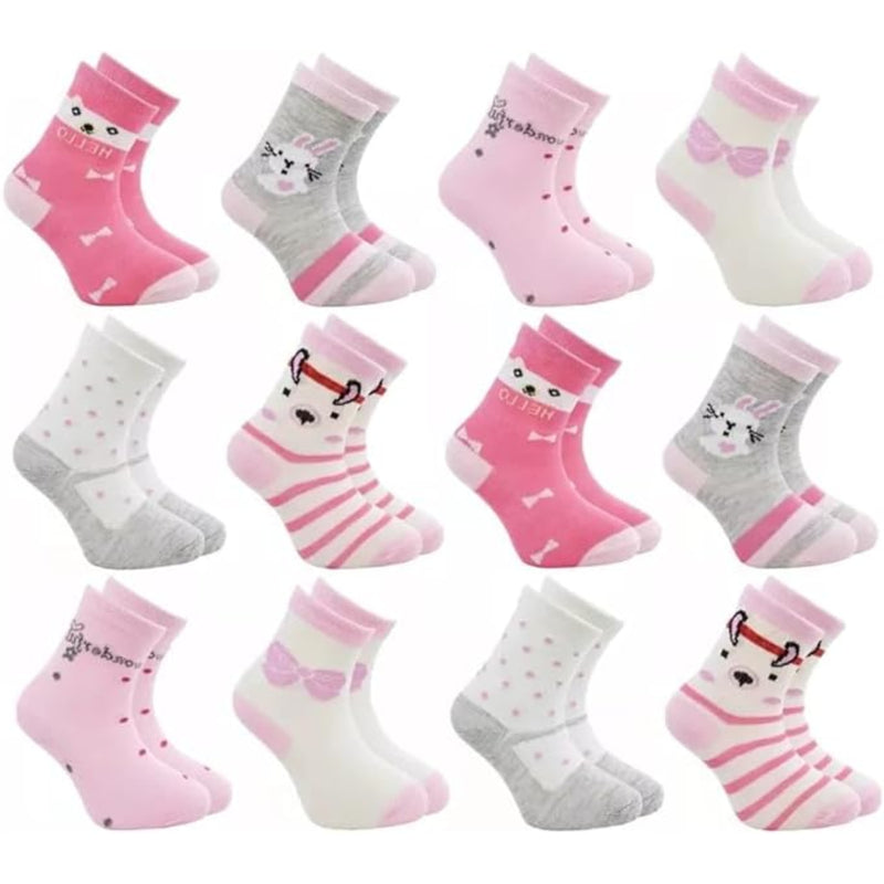 3 PARES DE MEIAS - Conjunto de 6 Meias Femininas para Criança - (Cores Sortidas)