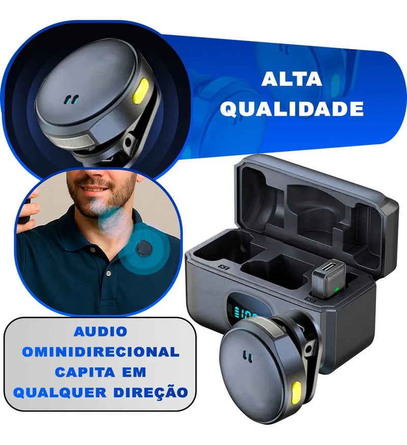 Microfone Lapela Duplo Sem Fio Magnético Anti Ruído - ON-2912 - (Cores Sortidas)
