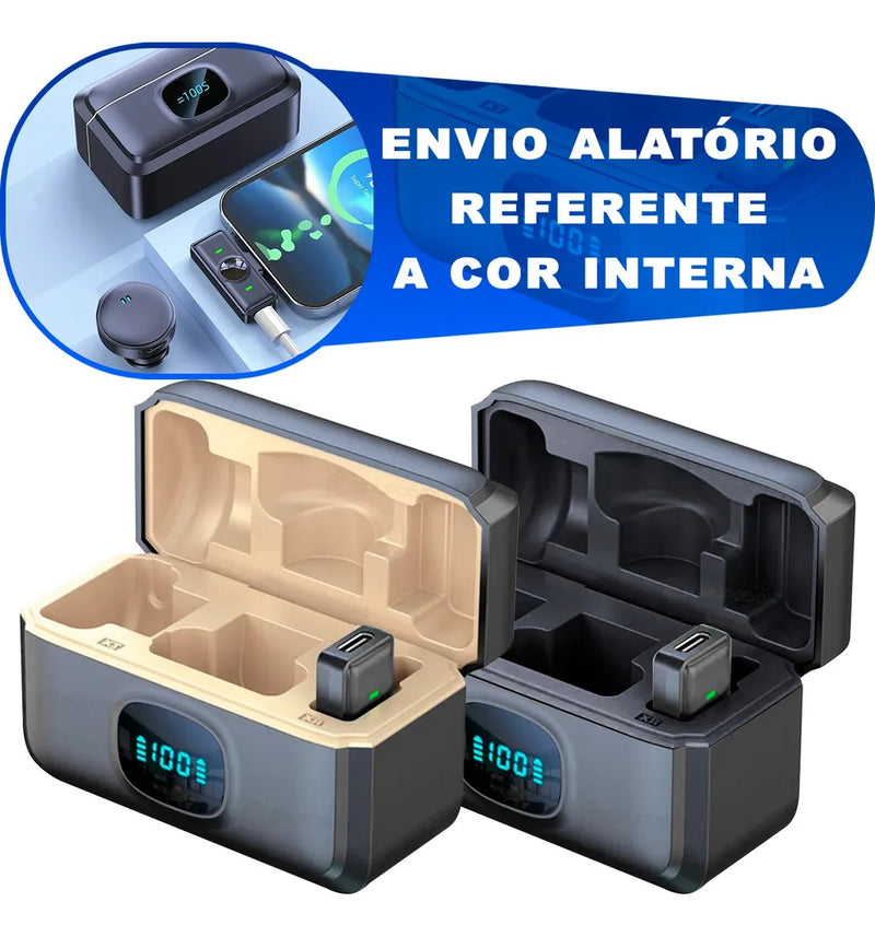 Microfone Lapela Duplo Sem Fio Magnético Anti Ruído - ON-2912 - (Cores Sortidas)