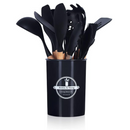 PRETO - Conjunto de Utensílios de Cozinha 12Pçs - Silicone e Cabo de Madeira