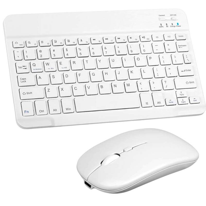 BRANCO - Conjunto de Teclado + Mouse Sem Fio Bluetooth Para Notebook e Tablet
