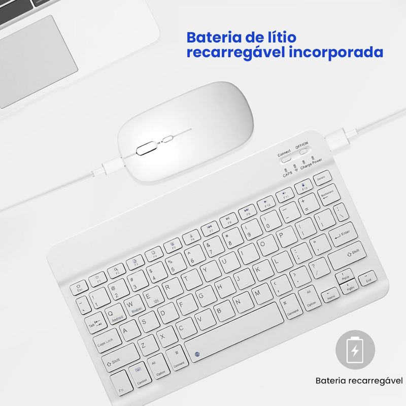 BRANCO - Conjunto de Teclado + Mouse Sem Fio Bluetooth Para Notebook e Tablet