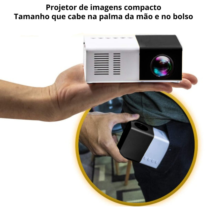 PRETO/BRANCO - Mini Projetor Portátil Led 1080p com saida HDMI - 600 Lumens