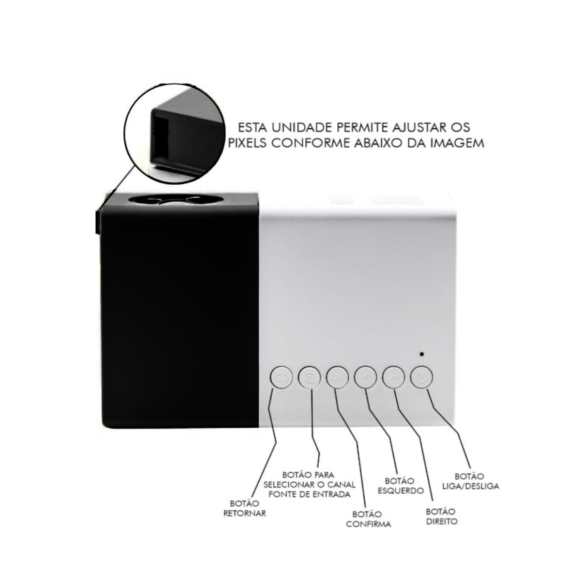 PRETO/BRANCO - Mini Projetor Portátil Led 1080p com saida HDMI - 600 Lumens