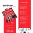 VERMELHA - Jogo de Ferramentas com 46 Peças Soquete Aço c/ Maleta uso Automotível e Doméstico