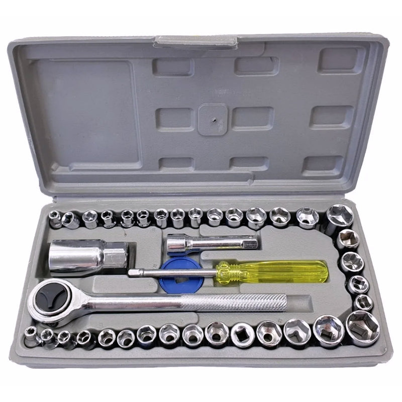 CINZA - Jogo De Ferramentas 40 Peças Soquetes c/ Maleta uso Automotível e Doméstico