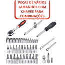 VERMELHA - Jogo de Ferramentas com 46 Peças Soquete Aço c/ Maleta uso Automotível e Doméstico