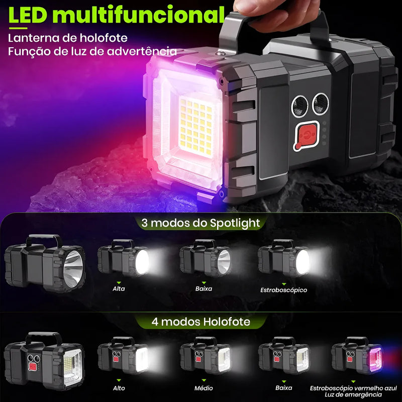 W844 - LANTERNA Holofote Dupla Recarregável Potência e Praticidade Power Bank Bivolt