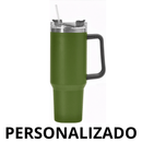 Personalizado - Copo Caneca (1200 ml) Térmica Inox com Alça e Canudo - Verde Bandeira